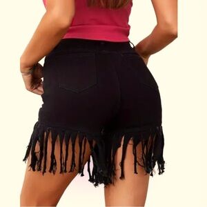 Black Capri jeans stretch pants with fringe Sz  XXL